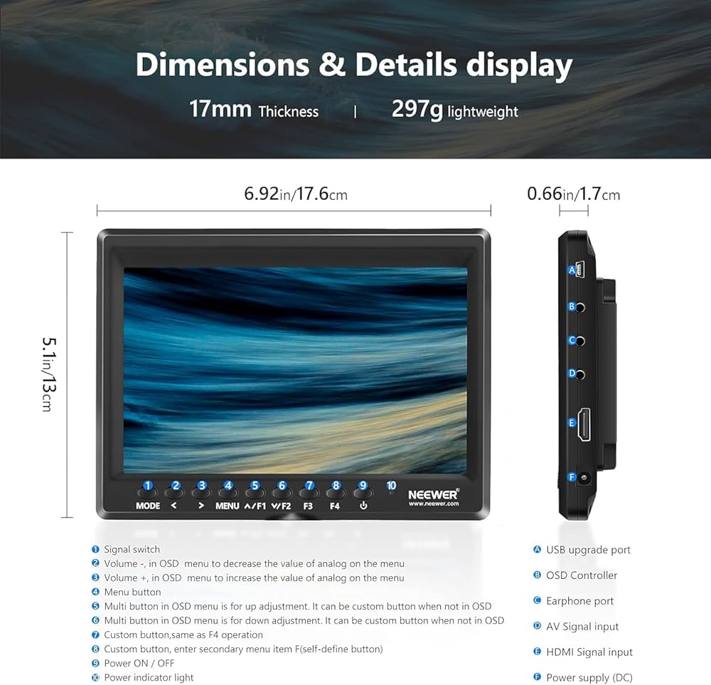 NEEWER F100 カメラフィールドモニター Amazon | NEEWER F100 7インチ カメラフィールドモニター HD